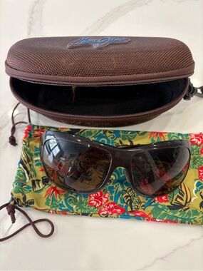 Maui Jim Brown Wrap Sunglasses with Floral Microfiber Pouch